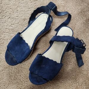 Women’s Navy Scalloped Suede Ankle Tie Sandals
